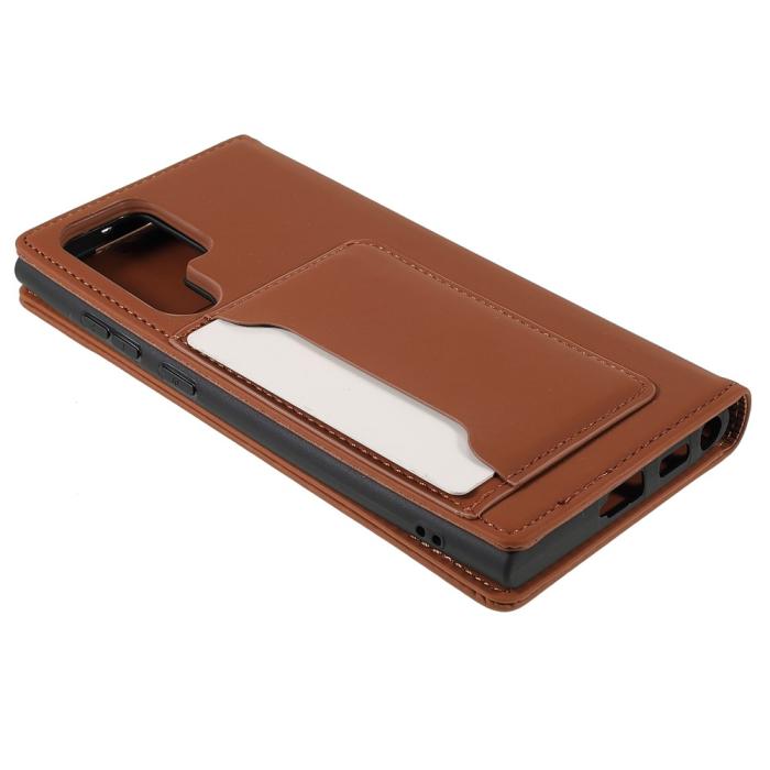 Bild 5, Samsung Galaxy S22 Ultra Fodral Flip Läder Med Kortfack Brun