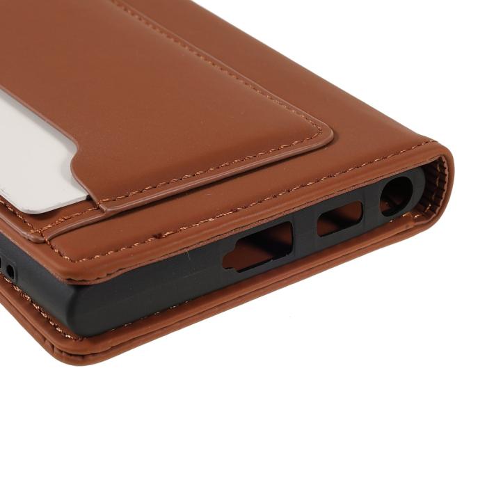 Bild 6, Samsung Galaxy S22 Ultra Fodral Flip Läder Med Kortfack Brun