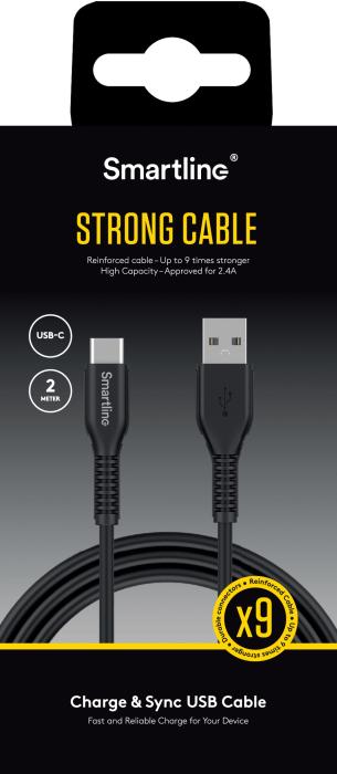 Bild 6, Smartline 2m 3A USB-C Nylon Laddningskabel Svart
