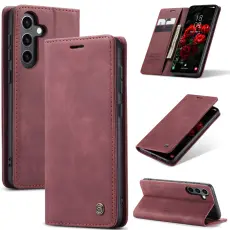 CASEME Galaxy S25 Fodral Flip Retro L&auml;der R&ouml;d