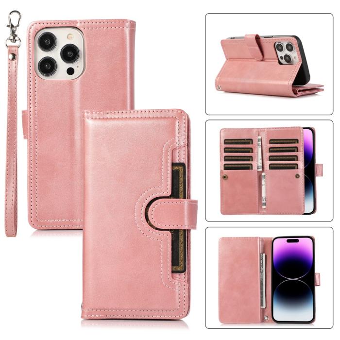 Bild 1, iPhone 15 Fodral Multifunktionell Split Läder Roséguld