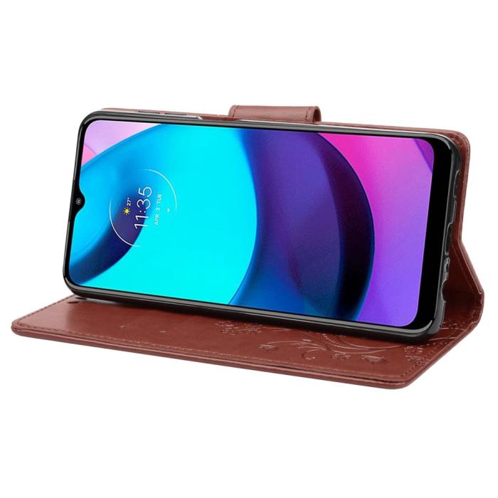 Bild 4, Motorola Moto E20 / E40 Fodral Tryckt Fjäril Textur Brun