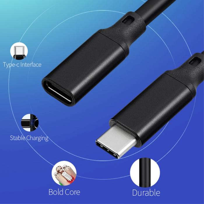 Bild 4, 3m USB-C Förlängningskabel PD 100W 5A Kabel Svart