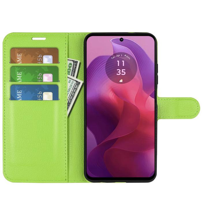 Bild 2, Motorola Moto G04 4G/G24 4G Fodral Litchi Läder Grön