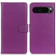 Google Pixel 10/10 Pro/9/9 Pro Fodral Litchi Läder Lila