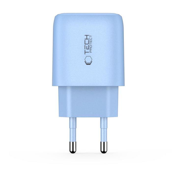Bild 3, Tech-Protect 20W Väggladdare PD QC3.0 USB-C / USB-A Baby Blue