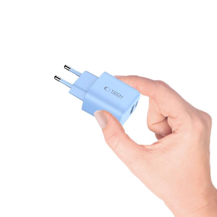 Bild 5, Tech-Protect 20W Väggladdare PD QC3.0 USB-C / USB-A Baby Blue