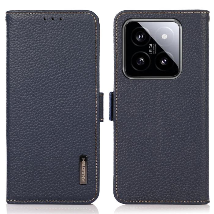 Bild 1, KHAZNEH Xiaomi 14 Ultra Fodral RFID Litchi Äkta Läder Blå