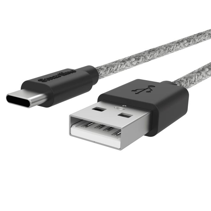 Bild 2, Smartline 2m 3A USB-C Fuzzy Laddningskabel Grå