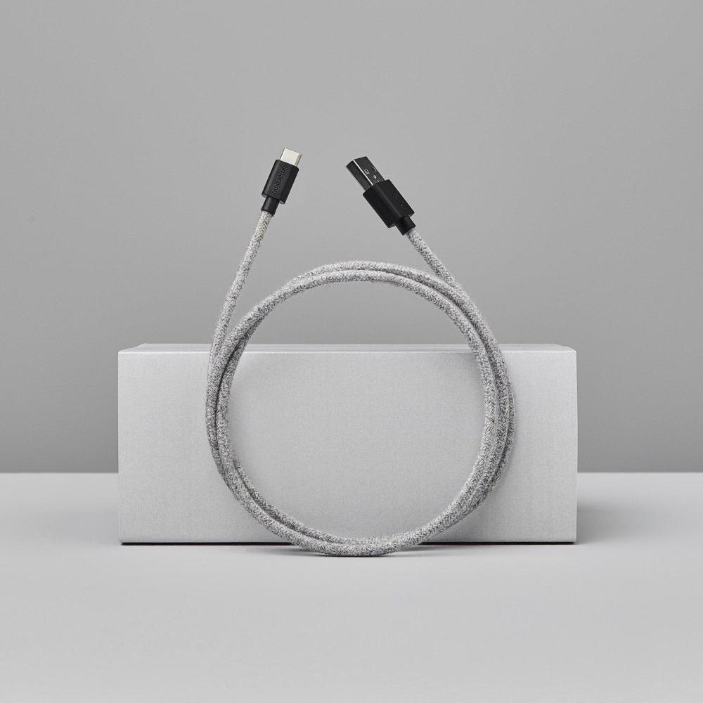 Smartline 2m 3A USB-C Fuzzy Laddningskabel Grå