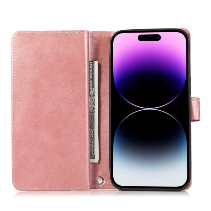Bild 2, iPhone 15 Fodral Multifunktionell Split Läder Roséguld