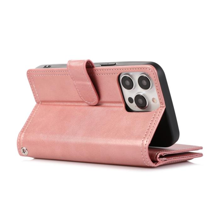 Bild 4, iPhone 15 Fodral Multifunktionell Split Läder Roséguld