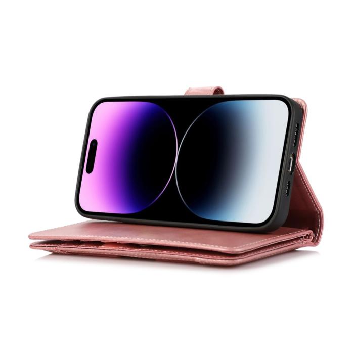 Bild 5, iPhone 15 Fodral Multifunktionell Split Läder Roséguld