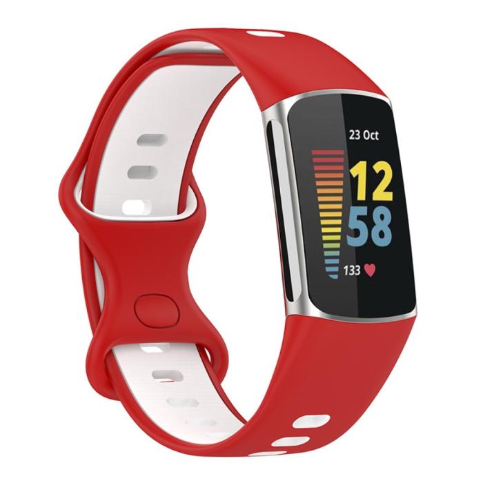 Bild 2, Fitbit Charge 6 / 5 Armband Silikon Tvåfärgat Röd/Vit