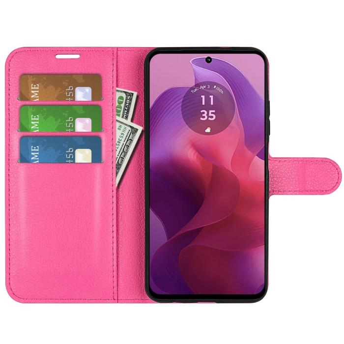 Bild 2, Motorola Moto G04 4G/G24 4G Fodral Litchi Läder Rosa
