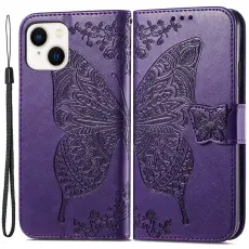 iPhone 15 Plus Fodral Med Fj&auml;ril Tryck Lila