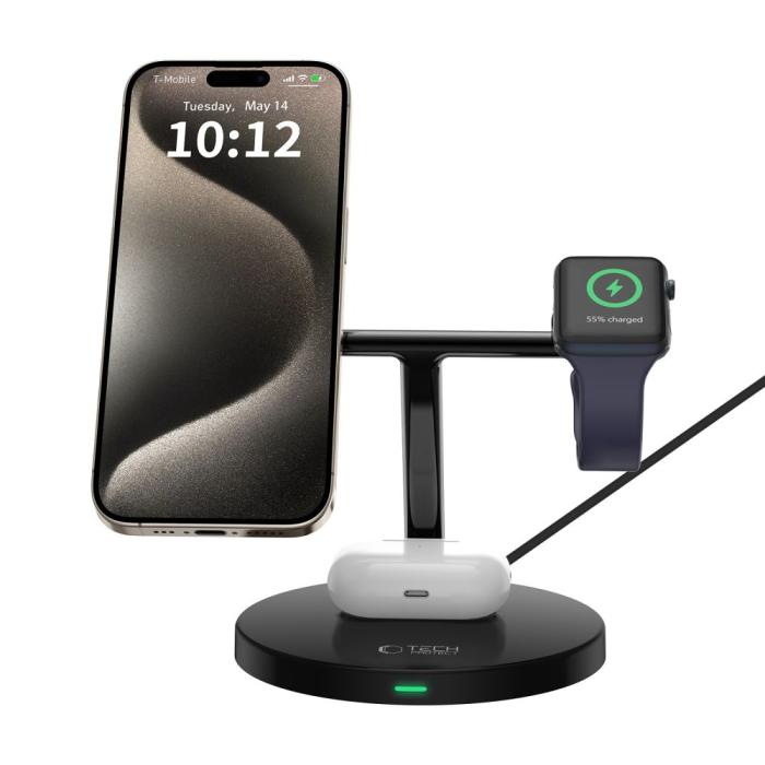 Bild 3, Tech-Protect 15W Qi 3in1 Trådlös MagSafe Laddare Svart