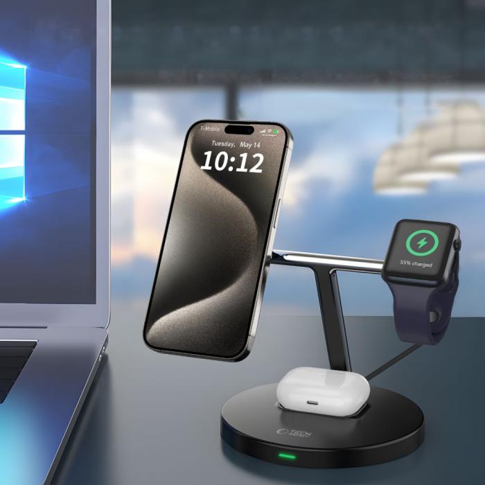 Bild 6, Tech-Protect 15W Qi 3in1 Trådlös MagSafe Laddare Svart