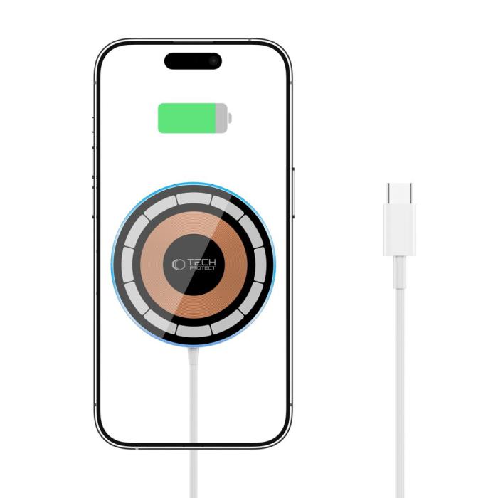 Bild 2, Tech-Protect 15W Qi Magnetisk MagSafe Laddare Trådlös Silver