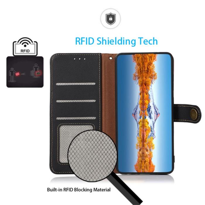 Bild 2, KHAZNEH Sony Xperia 10 V Fodral RFID Äkta Läder Svart