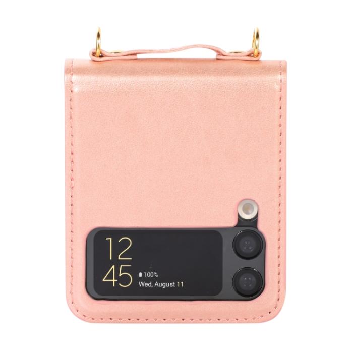 Bild 3, Galaxy Z Flip 3 Skal Solid Läder 2 Kortfack Roséguld