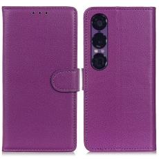 Sony Xperia 1 VII Fodral Litchi L&auml;der Lila