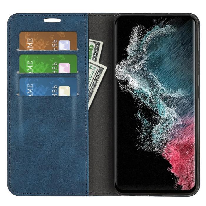 Bild 2, Samsung Galaxy S23 Ultra Fodral Flip Skin Touch Blå
