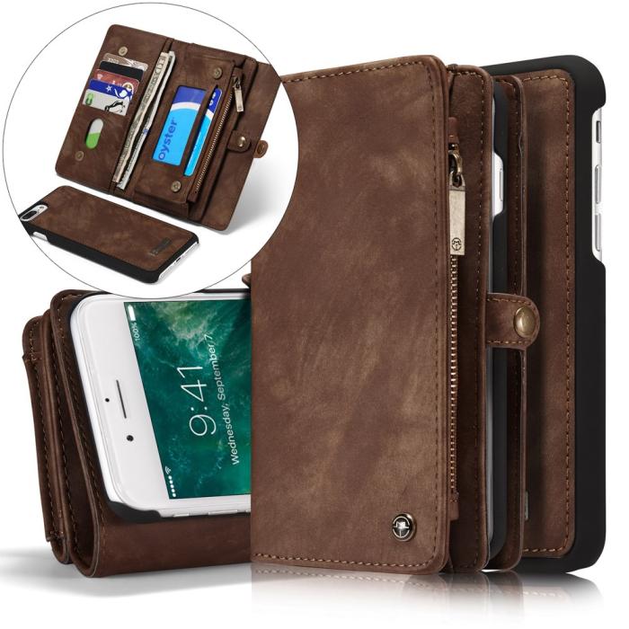 Bild 1, iPhone 7/8 Plus - CASEME 2-i-1 Multifunktionellt Plånboksfodral - Brun