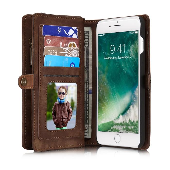 Bild 5, iPhone 7/8 Plus - CASEME 2-i-1 Multifunktionellt Plånboksfodral - Brun