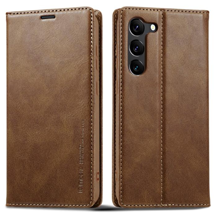 Bild 1, LC.IMEEKE Galaxy S23 Fodral Flip Läder Brun