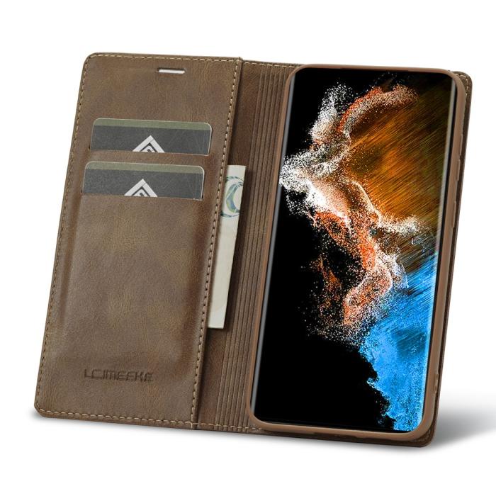 Bild 2, LC.IMEEKE Galaxy S23 Fodral Flip Läder Brun
