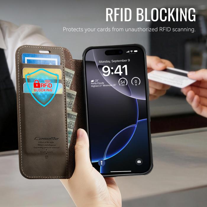 Bild 4, CASEME iPhone 16 Pro Skal RFID Plånbok Brun
