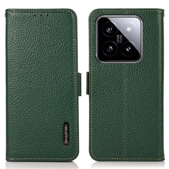 Bild 1, KHAZNEH Xiaomi 14 Ultra Fodral RFID Litchi Äkta Läder Grön
