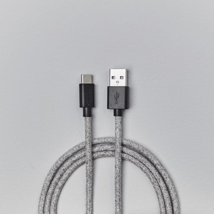 Bild 5, Smartline 2m 3A USB-C Fuzzy Laddningskabel Grå