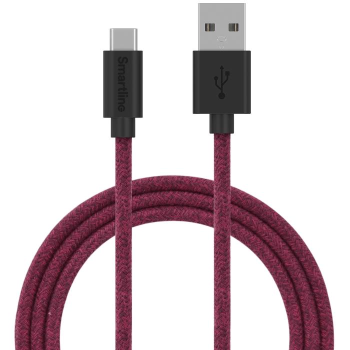 Bild 1, Smartline 2m 3A USB-C Fuzzy Laddningskabel Lila