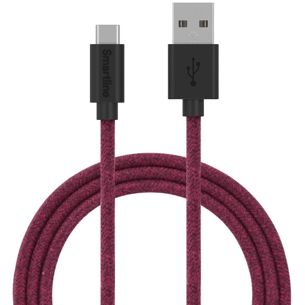 Smartline 2m 3A USB-C Fuzzy Laddningskabel Lila