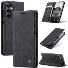 CASEME Galaxy S25 Fodral Flip Retro L&auml;der Svart