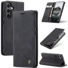 CASEME Galaxy S25 Fodral Flip Retro L&auml;der Svart