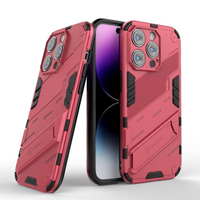 Bild 2, iPhone 14 Pro Skal Hybrid Med Kickstand Röd/Rosa
