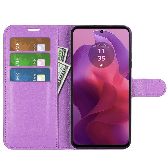 Bild 2, Motorola Moto G04 4G/G24 4G Fodral Litchi Läder Lila