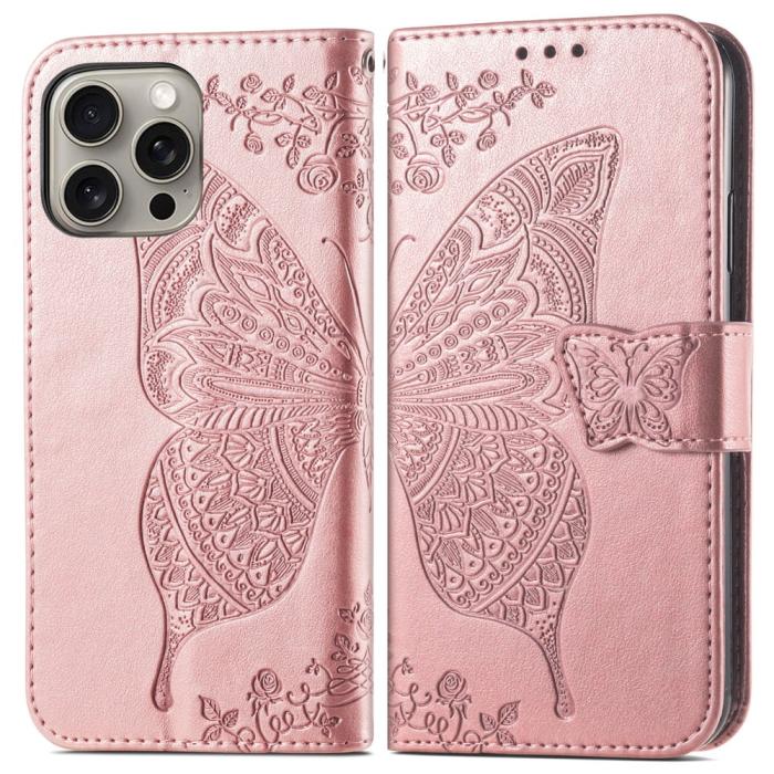 Bild 1, iPhone 16 Pro Max Fodral Med Fjäril Tryck Roséguld