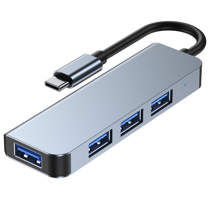 Bild 2, Tech-Protect 4in1 USB-C Hub 4x USB-A Grå
