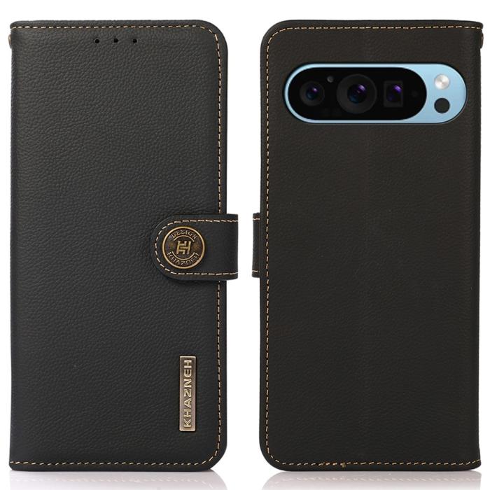 Bild 1, KHAZNEH Google Pixel 10/10 Pro/9/9 Pro Fodral RFID Äkta Läder Svart