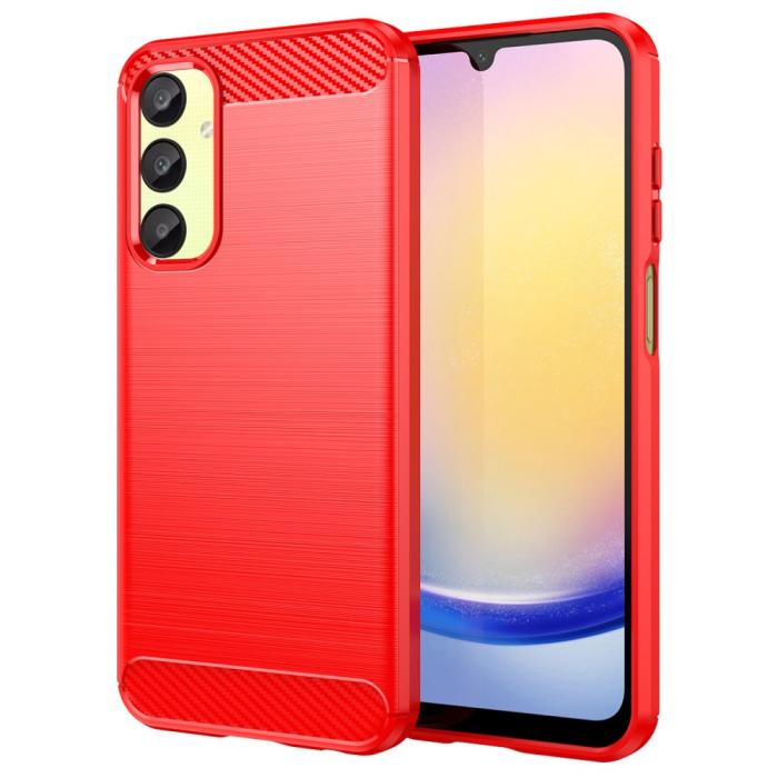Bild 1, Samsung Galaxy A25 5G Skal Borstad Stål Textur Röd