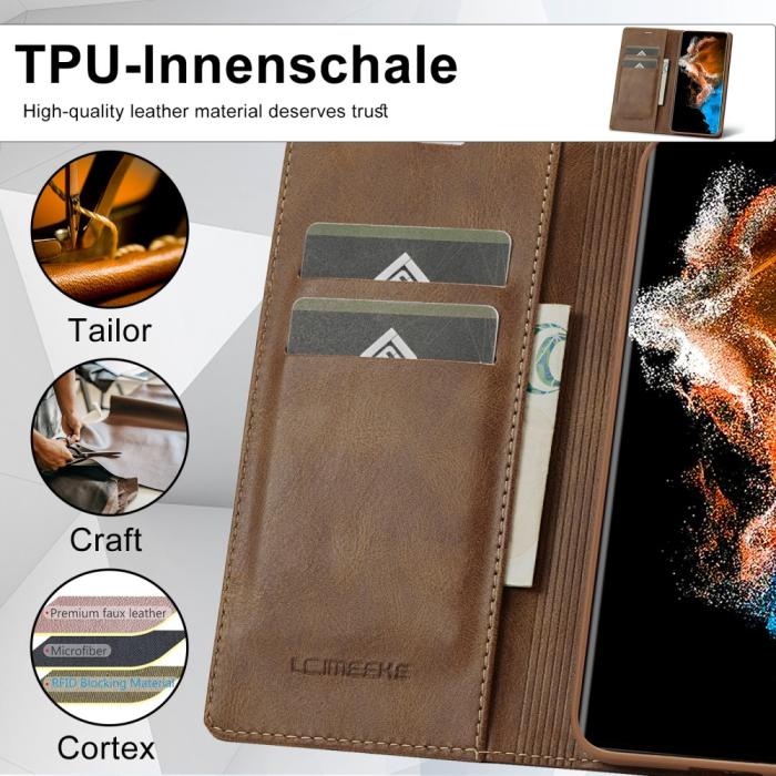 Bild 5, LC.IMEEKE Galaxy S23 Fodral Flip Läder Brun