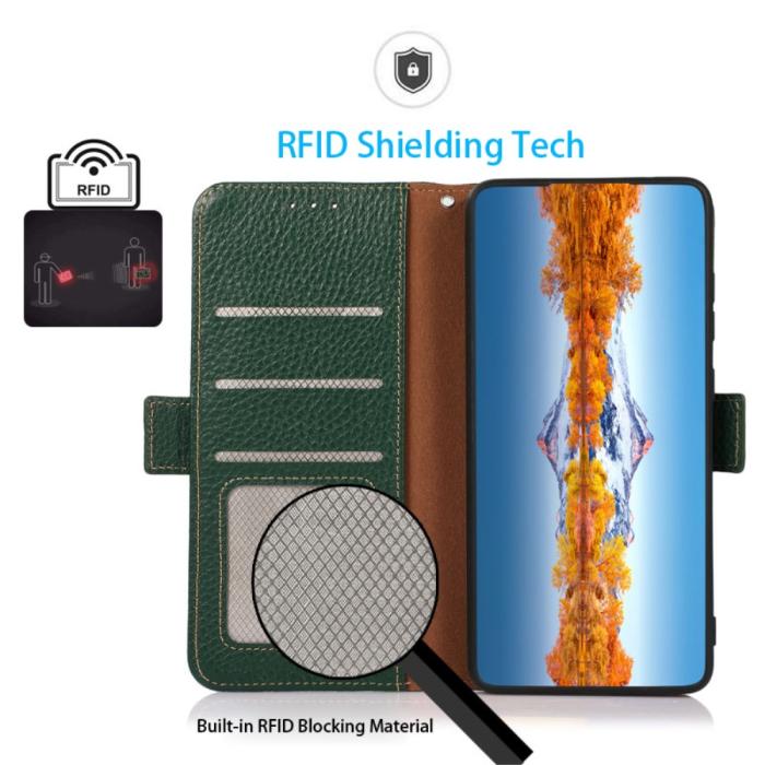 Bild 2, KHAZNEH Xiaomi 14 Ultra Fodral RFID Litchi Äkta Läder Grön