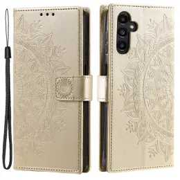 Samsung Galaxy A35 5G Fodral Mandala Läder Guld