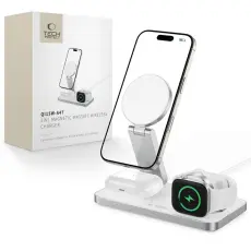 Tech-Protect 15W Qi Tr&aring;dl&ouml;s 3in1 Magnetisk MagSafe Laddare Vit