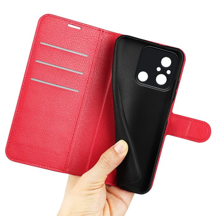 Bild 4, Xiaomi Redmi 12C 4G Fodral Litchi Läder Röd