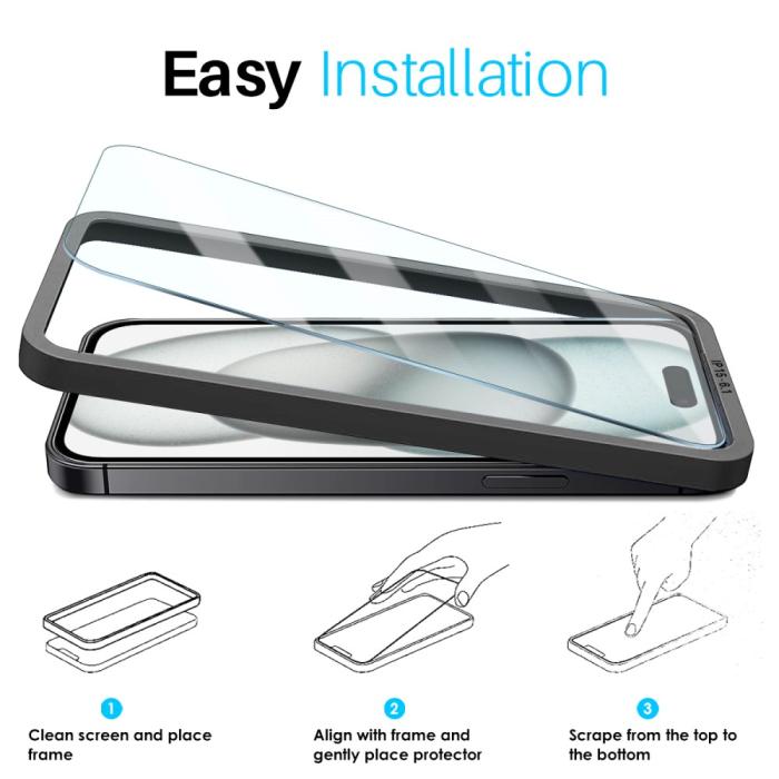 Bild 3, NORTHJO iPhone 15 Skärmskydd 2-PACK Härdat Glas